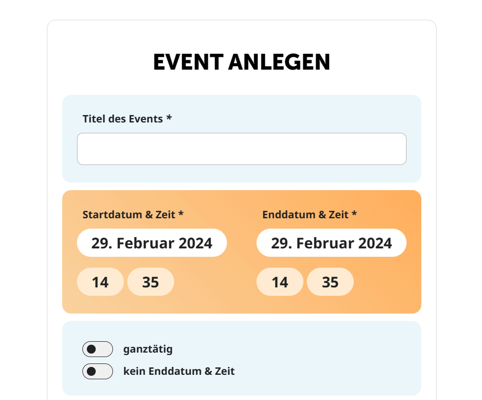 Startup Base Terminpflege Event-Manager Termine eintragen